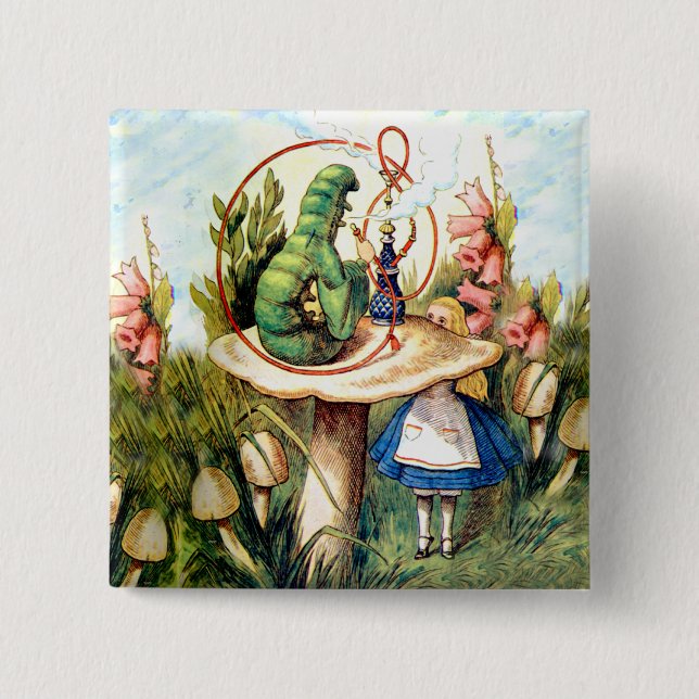 Alice and the Caterpillar in Wonderland 15 Cm Square Badge (Front)