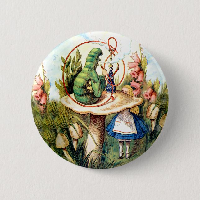 Alice and the Caterpillar in Wonderland 6 Cm Round Badge (Front)