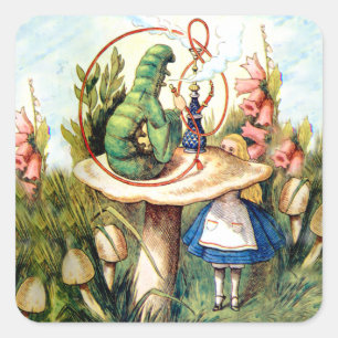 Alice and the Caterpillar in Wonderland Square Sticker