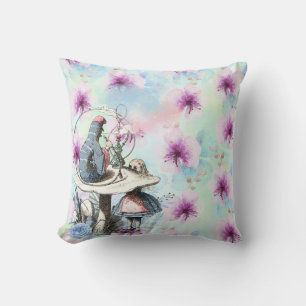 Alice and the Caterpillar Purple Floral Cushion