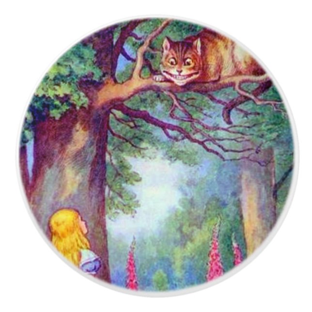 Alice and the Cheshire Cat Ceramic Knob (Front)