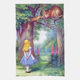 Alice and the Cheshire Cat Full Colour Tea Towel