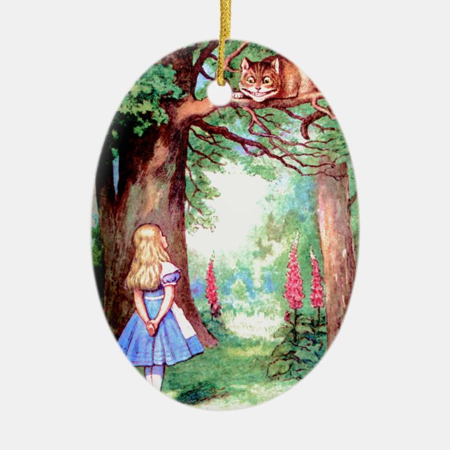 Alice and The Cheshire Cat in Wonderland Ceramic Tree Decoration (Front)