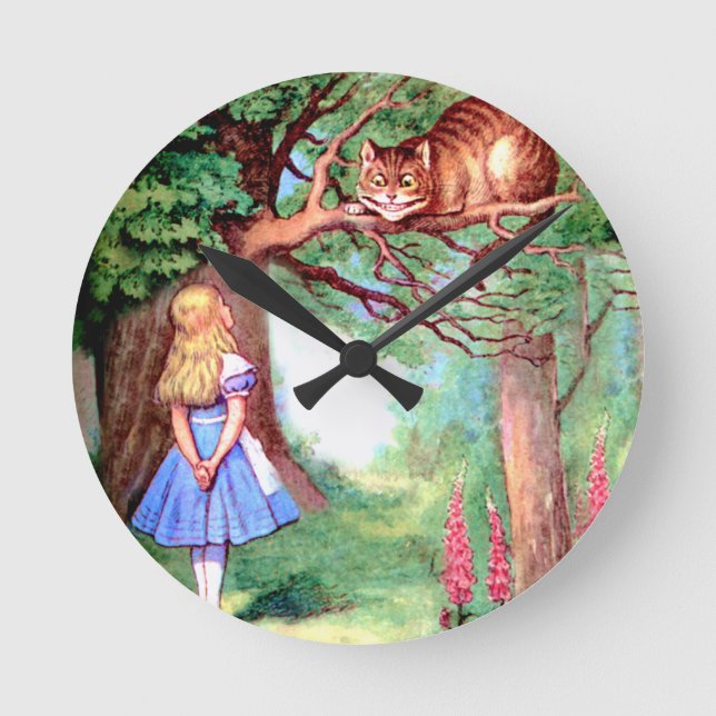 Alice and The Cheshire Cat in Wonderland Round Clock (Front)
