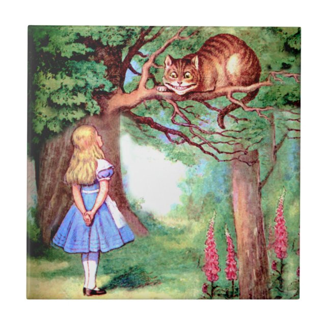 Alice and The Cheshire Cat in Wonderland Tile (Front)