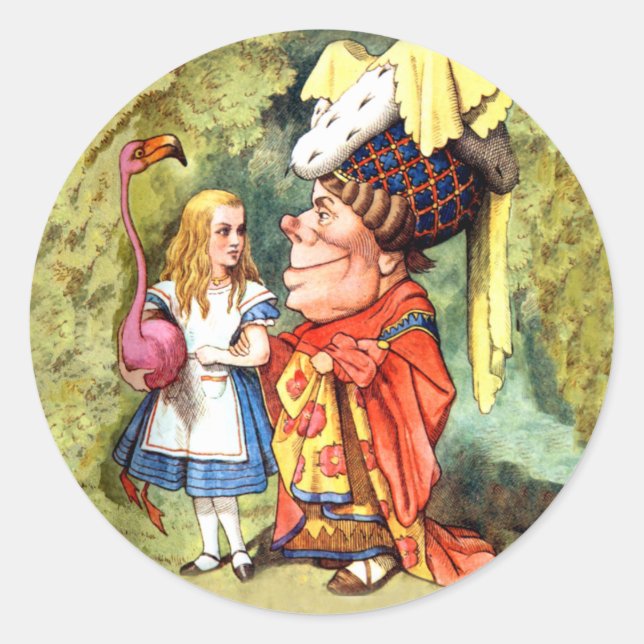Alice and the Duchess Play Flamingo Croquet Classic Round Sticker (Front)