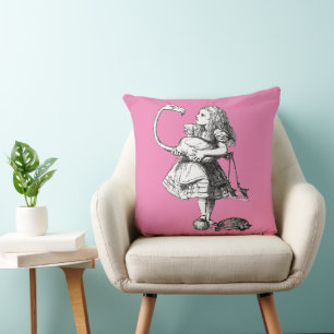 Alice and the Flamingo ( pink bkgrd ) Cushion
