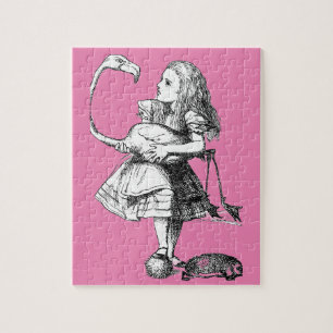 Alice and the Flamingo ( pink bkgrd ) Jigsaw Puzzle