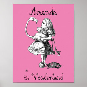 Alice and the Flamingo ( pink bkgrd ) Poster