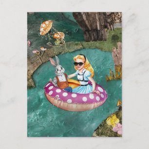 Alice and the Grey Rabbit retro collage art Postcard
