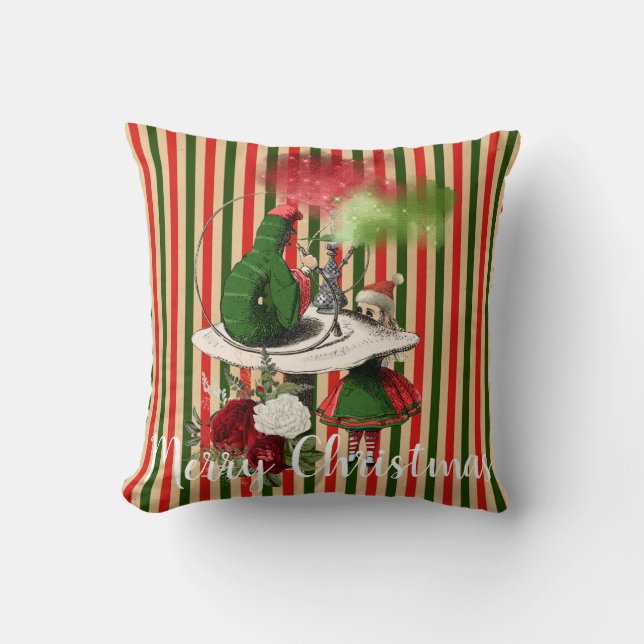 Alice and the Hookah Smoking Caterpillar Christmas Cushion (Front)