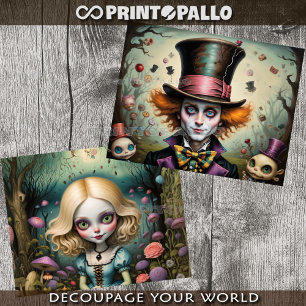 Alice and The Mad Hatter in Wonderland - Decoupage Wrapping Paper Sheet