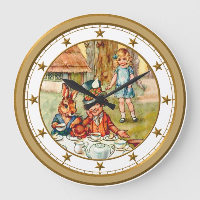 Alice and The Mad Hatter's Tea Party Large Clock (Front)