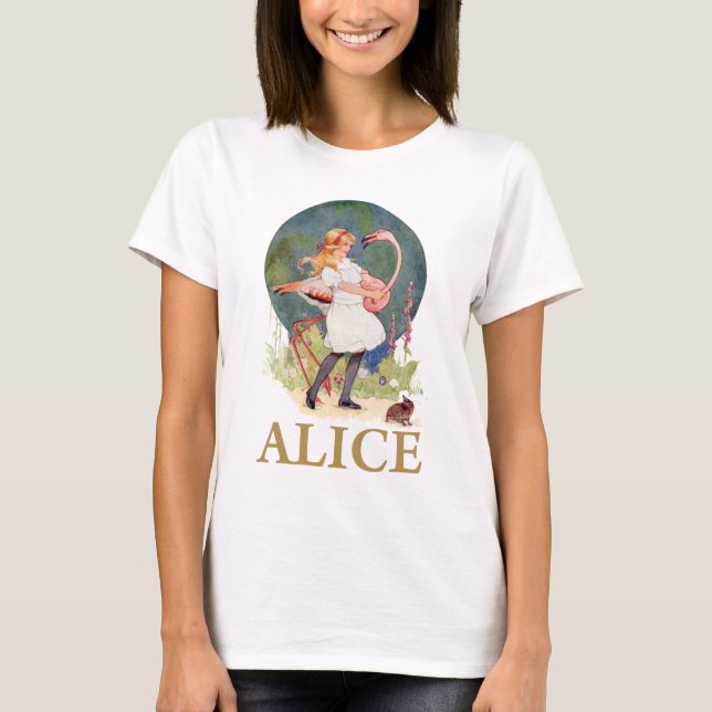 ALICE AND THE PINK FLAMINGO PLAY CROQUET T-Shirt (Front)