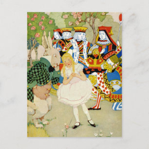 Alice and the Rabbit in the Queen of Hearts' Court Postcard