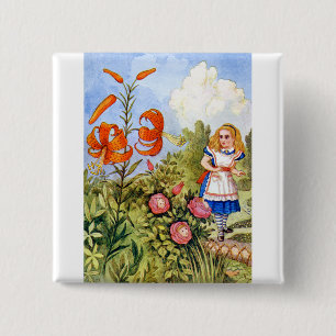 Alice and the Talking Flowers in Wonderland 15 Cm Square Badge