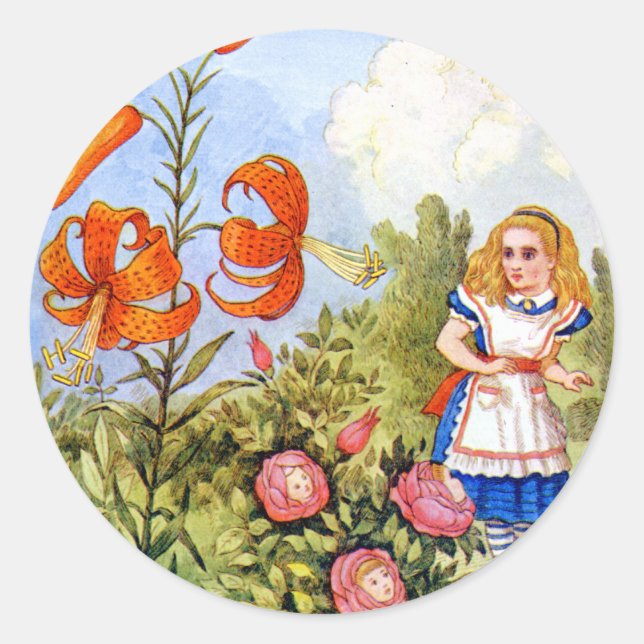 Alice and the Talking Flowers in Wonderland Classic Round Sticker (Front)