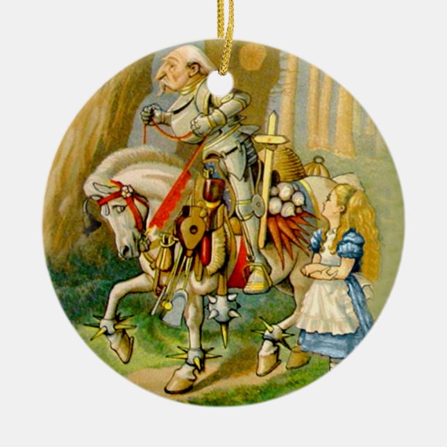 Alice and The White Knight in Wonderland Ceramic Tree Decoration (Front)