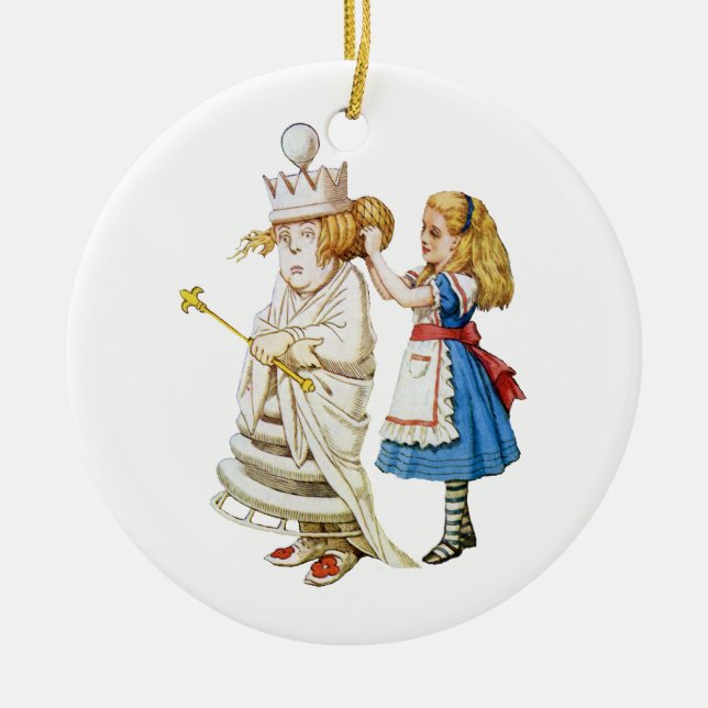 Alice and the White Queen in Wonderland Ceramic Tree Decoration (Front)