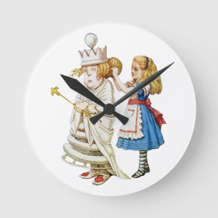Alice and the White Queen in Wonderland Round Clock