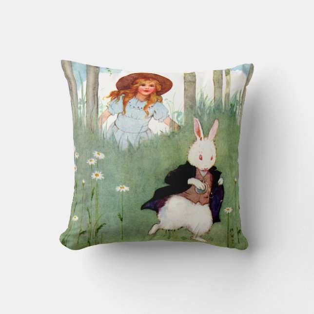 Alice and The White Rabbit In Wonderland Cushion (Front)