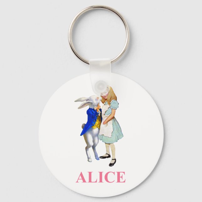Alice and The White Rabbit in Wonderland Key Ring (Front)