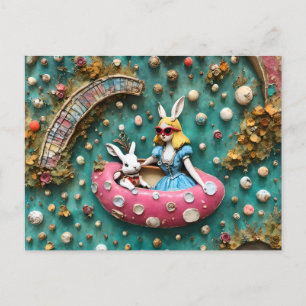 Alice and the White Rabbit on a Float Trip Postcard