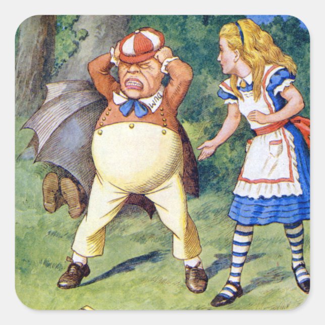 Alice and Tweedledee in Wonderland Square Sticker (Front)