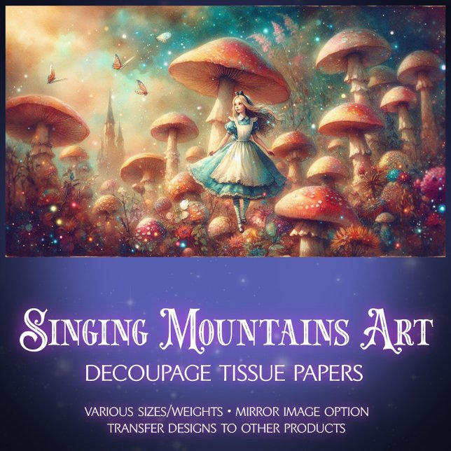 Alice and Whimsical Mushrooms Wonderland Decoupage Tissue Paper (Creator Uploaded)