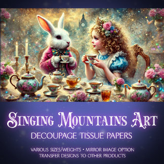 Alice and White Rabbit Fantasy Teatime Decoupage Tissue Paper