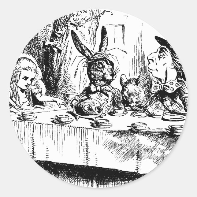 Alice at the Mad Tea Party Classic Round Sticker (Front)
