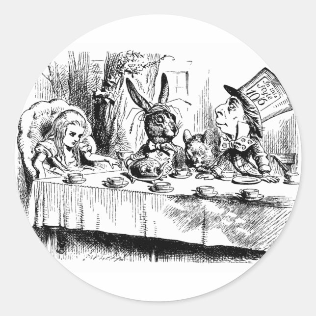 Alice at the Mad Tea Party Classic Round Sticker (Front)
