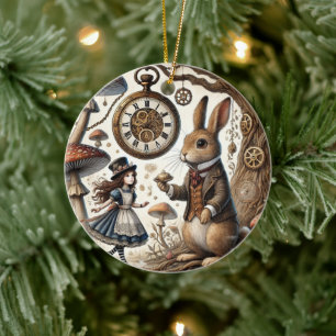 alice aventures in wonderland white rabbit ceramic tree decoration