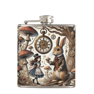 alice aventures in wonderland white rabbit hip flask