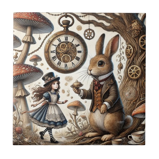alice aventures in wonderland white rabbit tile (Front)