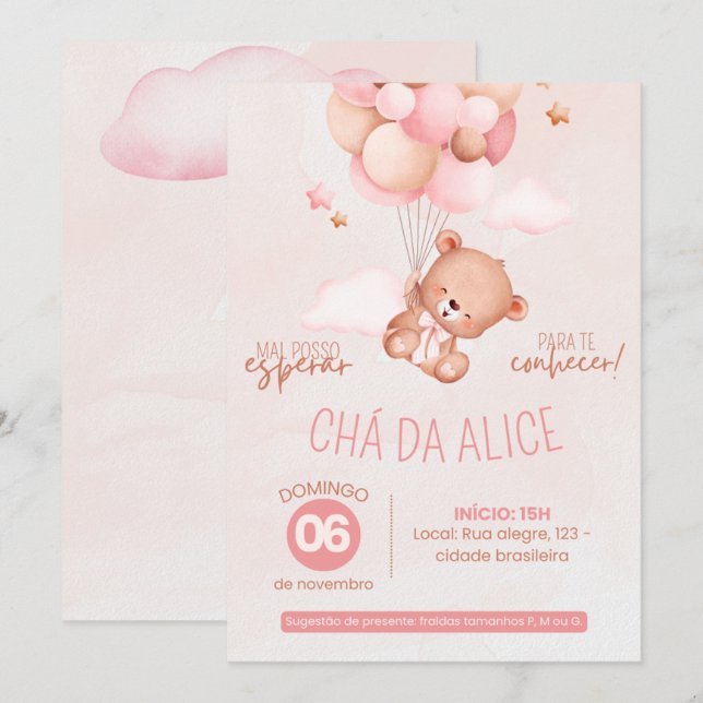 Alice Bear Tea Invitation (Front/Back)