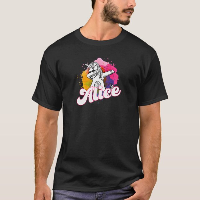 Alice  Beautiful Girl Name With Cool Dabbing Unico T-Shirt (Front)