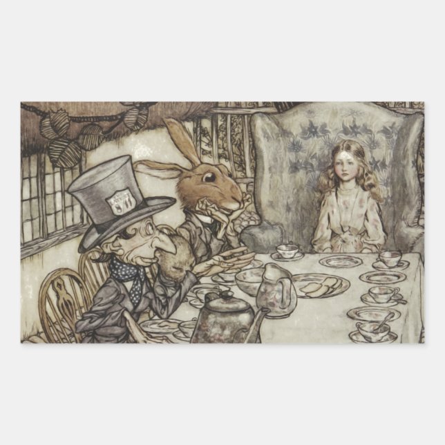 Alice Birthday Unbirthday Rabbit Hatter Party Rectangular Sticker (Front)