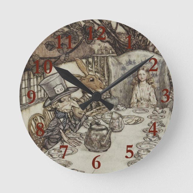 Alice Birthday Unbirthday Rabbit Hatter Party Round Clock (Front)
