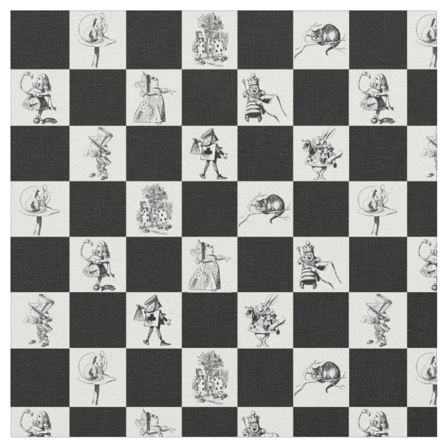 Alice Black and White on Checkerboard Fabric (Close Up)