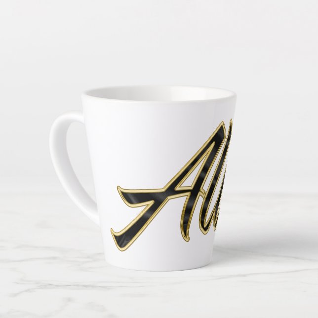 Alice black gold lettering latte mug (Left Angle)