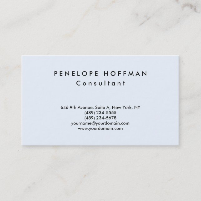 Alice Blue Stylish Plain Simple Professional Class Business Card (Front)