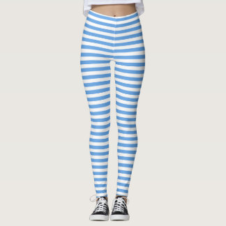 Alice Blue White Stripe Pattern Leggings