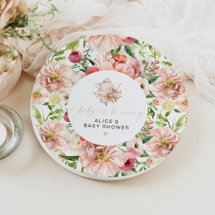 ALICE Blush Baby Brewing Shower Tea Party Paper Plate