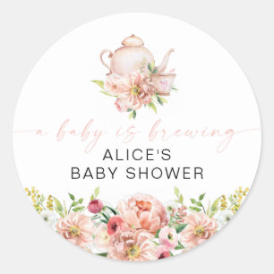 ALICE Blush Floral Baby Brewing Tea Party Favour Classic Round Sticker