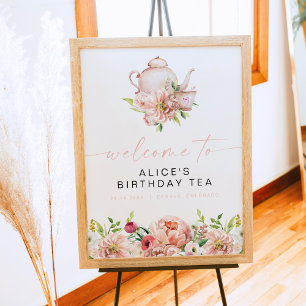 ALICE Blush Floral Birthday Tea Brunch Welcome Poster