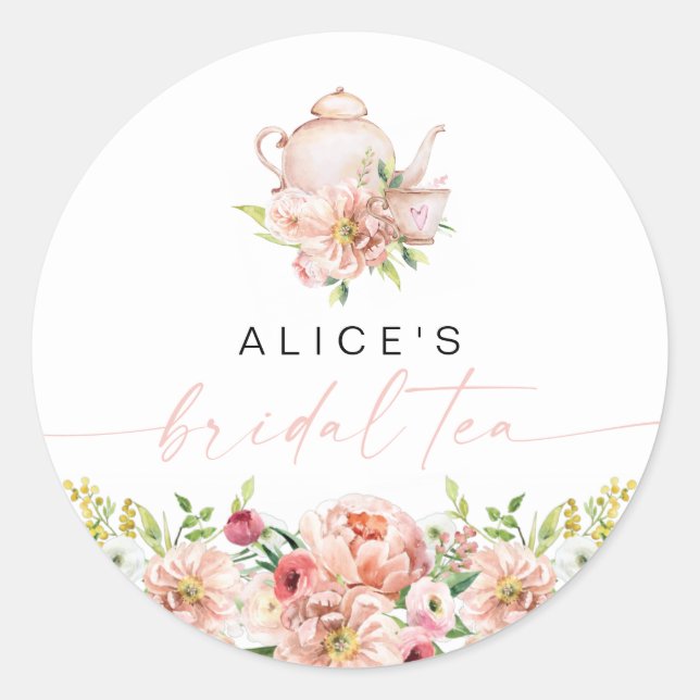ALICE Blush Floral Bridal Tea Party Brunch Shower Classic Round Sticker (Front)