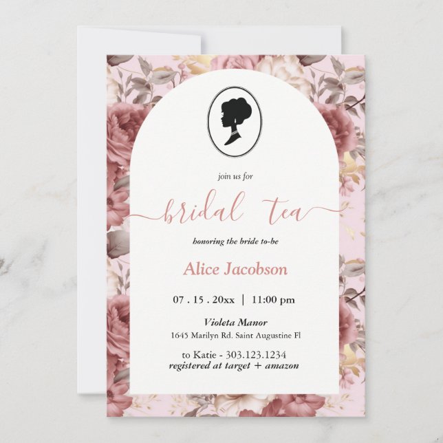 ALICE Blush Floral Bridal Tea Party Brunch Shower Invitation (Front)