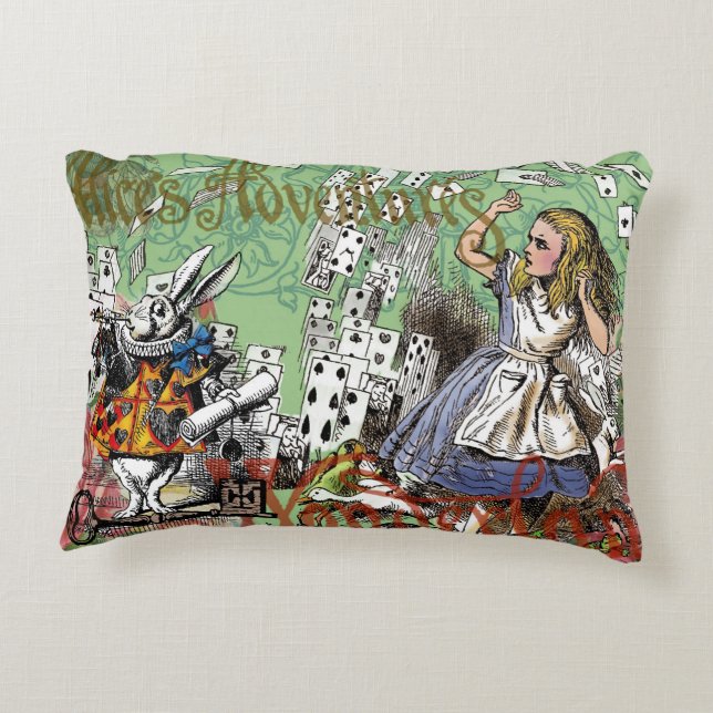 alice cards wonderland hatter rabbit  decorative cushion (Back)