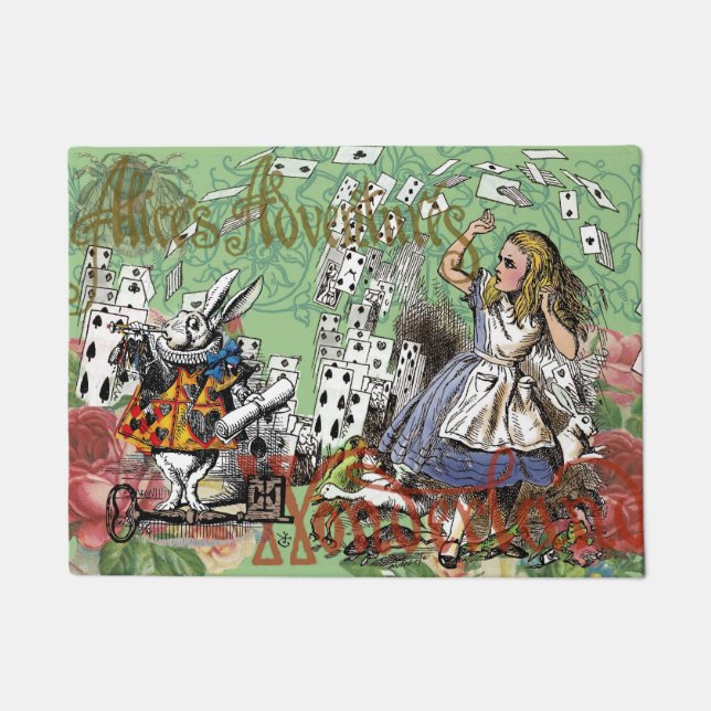 alice cards wonderland hatter rabbit  doormat (Front)